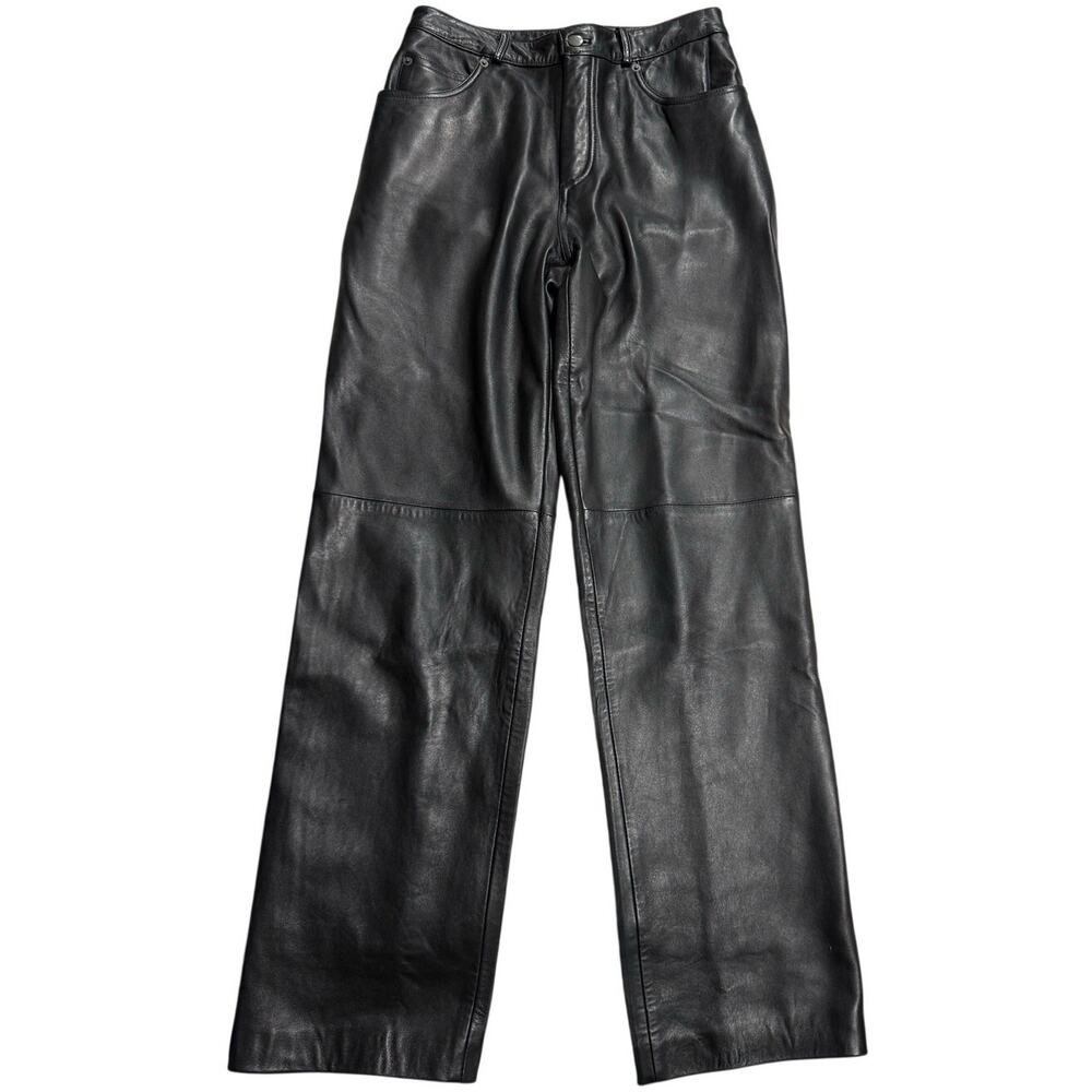 VTG Sienna Studio Leather Pants Straight Leg High Rise Lined Womens Sz 10 Black
